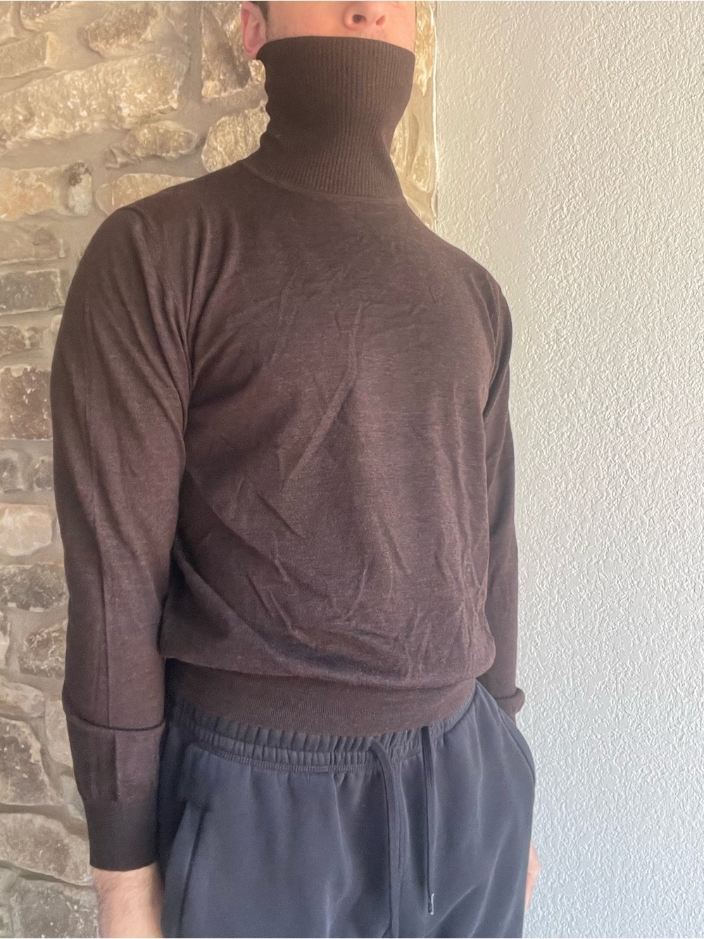 Brioni Dark Brown Turtleneck Sweater wool lightweight